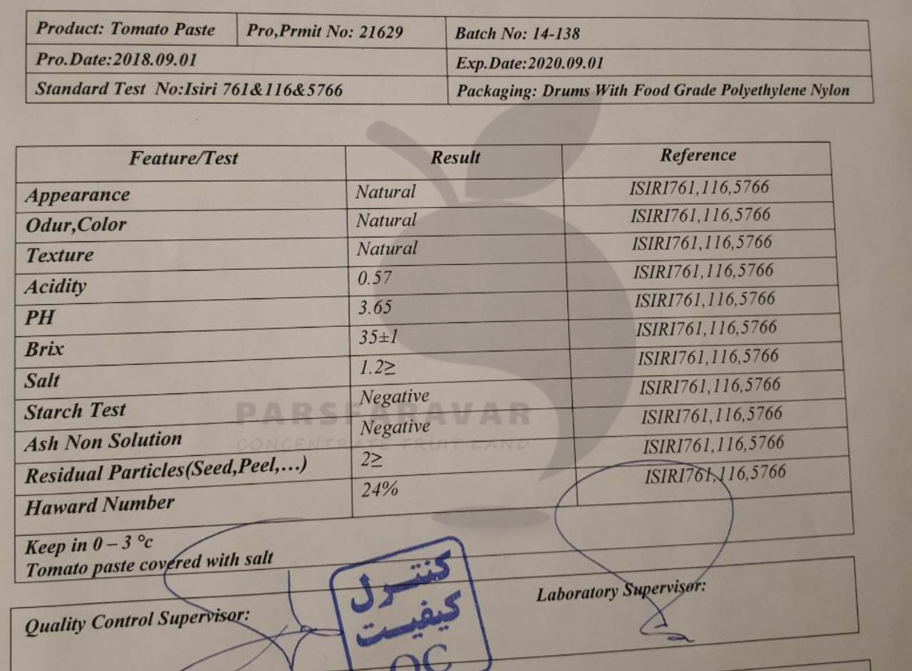 لیست شرکت های تولید کننده رب گوجه فرنگی